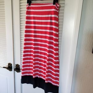 Tommy Hilfiger Women's Red White Blue Cotton Modal Striped Maxi Skirt XS